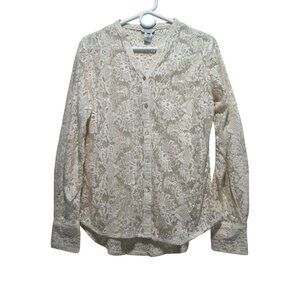 Sundance Floral Lace Button Down Top Small Beige Long Sleeves Cottagecore Boho